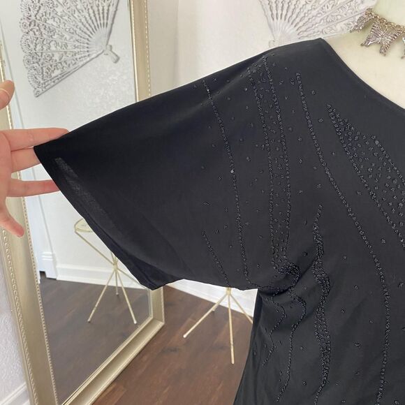 Early 2000's Whimsygoth Off The Shoulder Black Sequin Beaded Top S / M / L - Picture 4 of 8